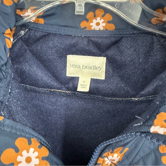 Vera Bradley 1/4 Zip Jacket Womens Size Medium Teddy Fleece Quilted Floral Blue - Picture 7 of 9